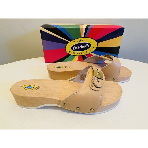 Dr Scholls Women Size 9 M Wood Exercise Clog Sandal Tan Leather Slide Shoe New - Picture 3 of 13